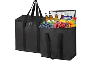 MUSBUS 2Pack Cooler Bag Insulated Grocery Bags Large Freezer Shopping Cooler Tote for Travel Groceries Beach Thermal Food Delivery Bag to Keep Frozen Food Cold and Hot Food with Zipper Navy Innovations