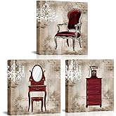 LoveHouse Burgundy Bathroom Canvas Wall Art Red Taupe Bedroom Pictures Prints Decor Retro Chandelier Furniture Painting