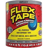 Flex Tape Strong Rubberized Waterproof Tape, Gray, 4 in x 5 ft, 1-Pack | Patch, bond, seal, repair, works underwater, strong adhesive, roof leaks, gutters, pipes, pools, boats, RV, UV resistant