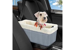 WENRENER Dog Car Seat for Small Dogs, Center Console Dog Car Seat with Metal Frame & Double Protection Seat Belts, Pet Booster Seat with Safety Leash and Storage Pocket for Pets Dogs Cats, Grey