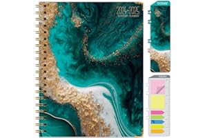 GLOBAL PRINTED PRODUCTS HARDCOVER Academic Year 2024-2025 Planner: (June 2024 Through July 2025) 8.5"x11" Daily Weekly Monthly Planner Yearly Agenda. Bookmark, Pocket Folder and Sticky Note Set (Teal Gold Marble)