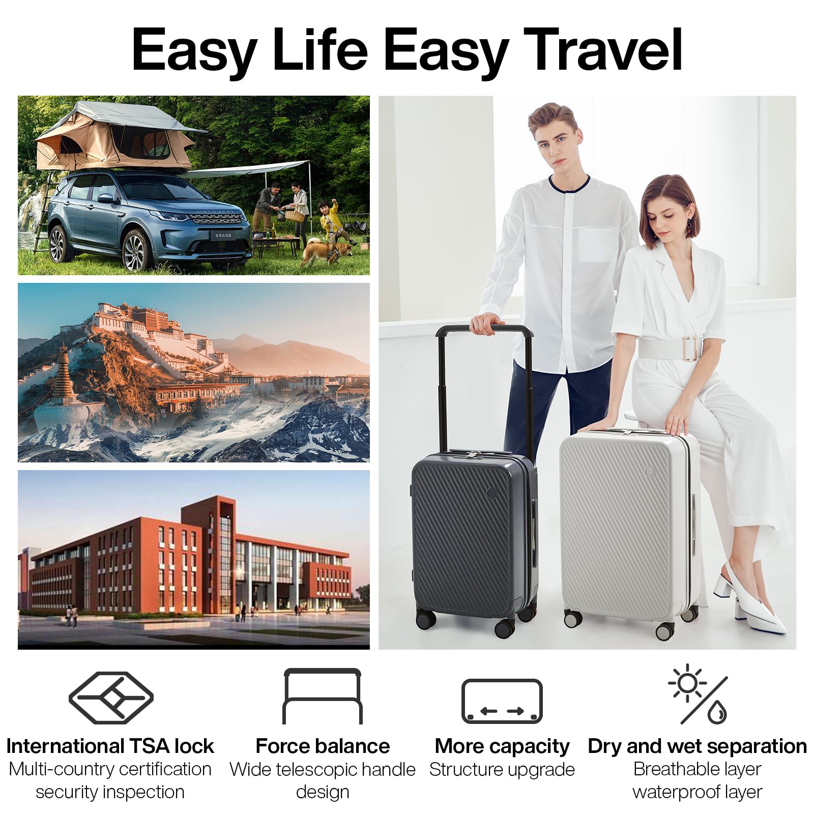 mixi Large Capacity Expandable Carry On Luggage Airline Approved 20'' Lightweight Luggage Wide Handle PC Hardshell Suitcases with Spinner Wheels & TSA Lock, Smoke White
