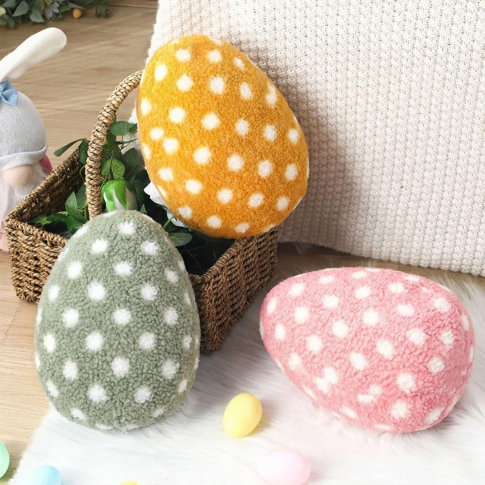 Namalu 3 Pcs Easter Pillow Egg Shaped Pillows Cute Easter Throw Pillows Decoration 10" White Dot Egg Stuffed Cushion for Bedroom Room Sofa Couch Spring Supplies Gifts(Yellow, Green, Pink)