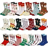Suhine 20 Pair Christmas Socks for Kids Christmas Gift Socks Colorful Novelty Xmas Fun Cute Warm Dress Socks Boys Girls Winter Holiday, 6-10 Years