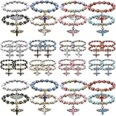 Huquary 48 Pcs Angel Wing Cross Rosary Bracelet Acrylic Angel Wing Cross Beaded Bracelets for Women Men Christmas Birthday Jesus Catholic Communion Baptism Easter Gifts