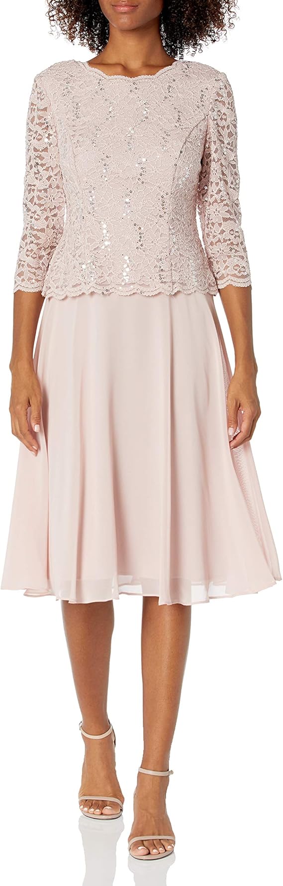 Alex Evenings Women's Tea Length Sequin Lace Mock Dress (Petite and