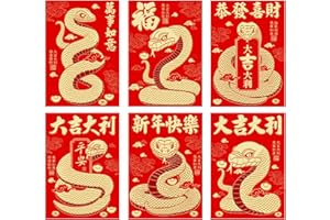 Flyxunfri 36PCS Chinese New Year Red Envelopes 2025 Snake Lunar New Year Lucky Money Gift Envelopes Red Pocket Spring Festival Square Hong Bao with 6 Different Gold Embossed Patterns, 3X4.5 Inches