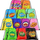 Sadnyy 24 Pcs Hero Party Favors Bags Gifts for Birthday Party Decoration Supplies Comic Heroes Drawstring Backpacks Colorful Boom Wow Pow Goody Candy Treat Gift Bag Bulk, 12 Designs