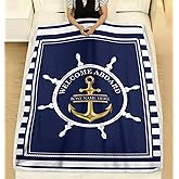 Personalized Boat Blanket for Owners - Custom Nautical Helm Gold Anchor Throw Boat Name, Welcome Aboard Soft Fleece Plush Sherpa, Ideal Boating Gift, Durable Yacht Ship Bedding Cabin Marina Decor