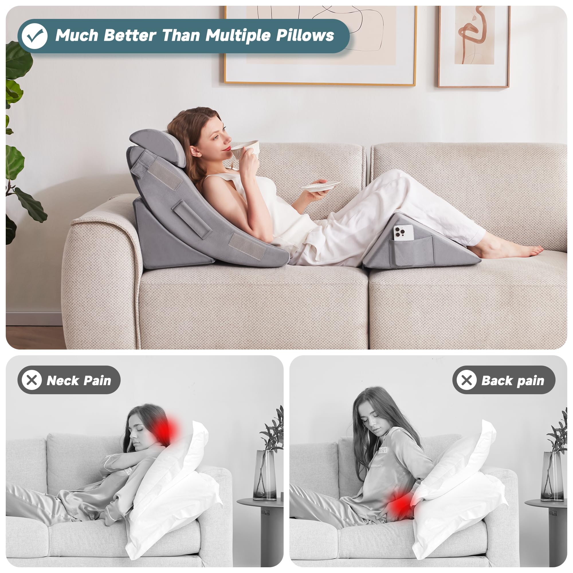 Yojoker 4pcs Orthopedic Bed Wedge Pillow Set for Sleeping - Wedge Pillows for After Surgery for Body Neck Back and Leg Pain Relief, Triangle Pillow Wedge for Sleeping & Acid Reflux & GERD & Snoring