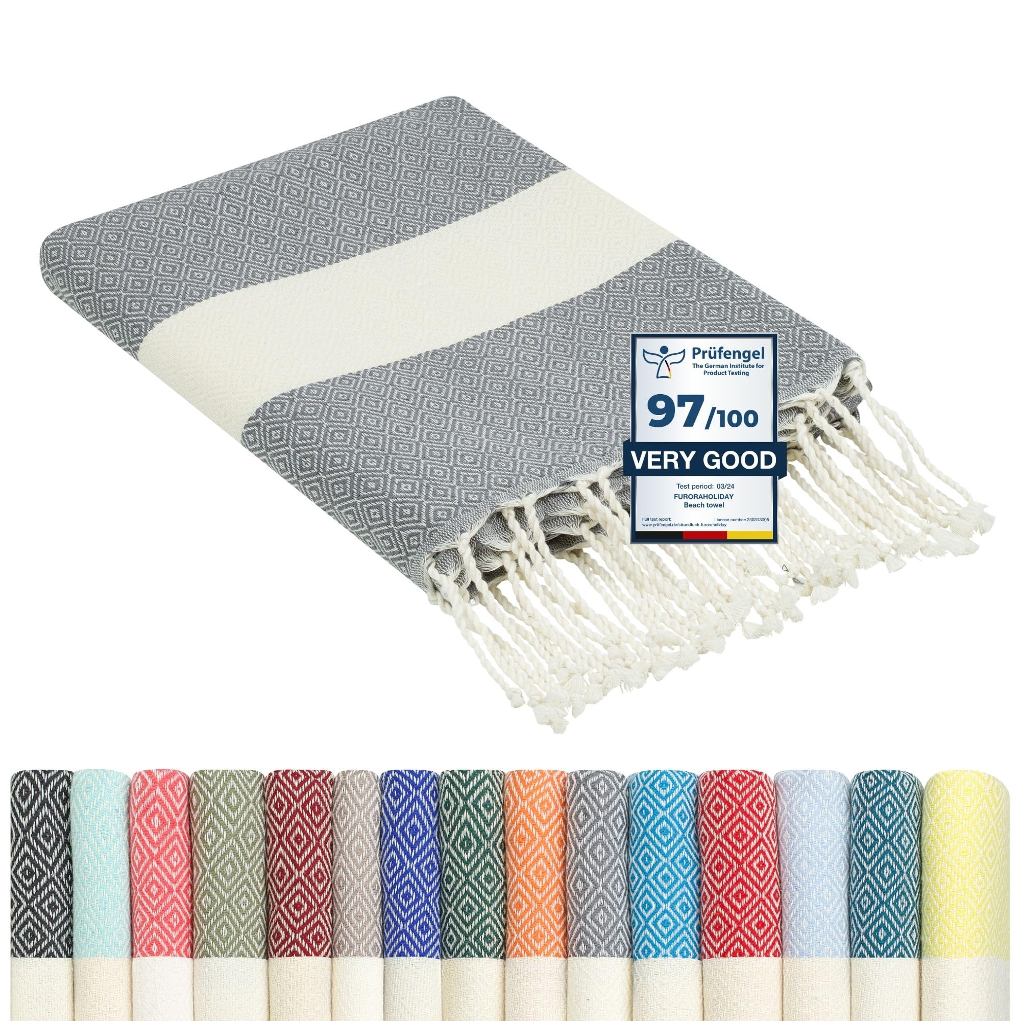 furora HOLIDAY Beach Towel for adults (cotton): Extra Large 100x200 cm / 39x79 Inch | lightweight, wearable Turkish Towel Fouta, sand free | Travel Towel, Picnic Blanket, Women Men Holiday Essentials