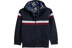 X RAY Boys (6-12) Full Zip Fleece Flannel Lining Sweater with Hood, Kids Knit Sweater for Spring, Fall and Winter