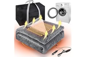 Glooglitter 1 Pcs 12v Heated Car Blanket 3 Heating Levels Dark Grey Electric Blanket Winter Washable Heating Throw Plug in Cigarette Lighter Socket with Storage Bag for Truck Camping, 40 x 60 Inch