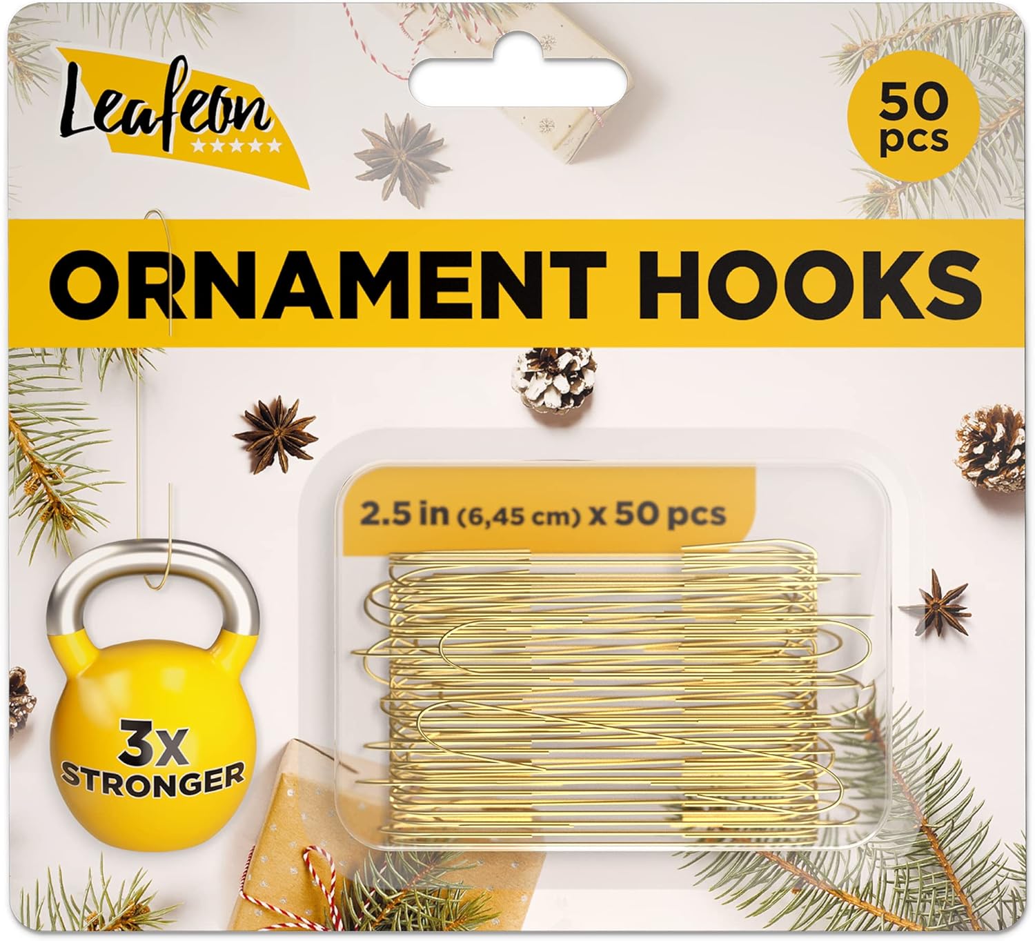 Ornament Hooks - 50 Pack Christmas Ornament Hooks – Essential Christmas Ornament Hangers – Great Ornament Hooks for Christmas Tree Decoration (Gold)