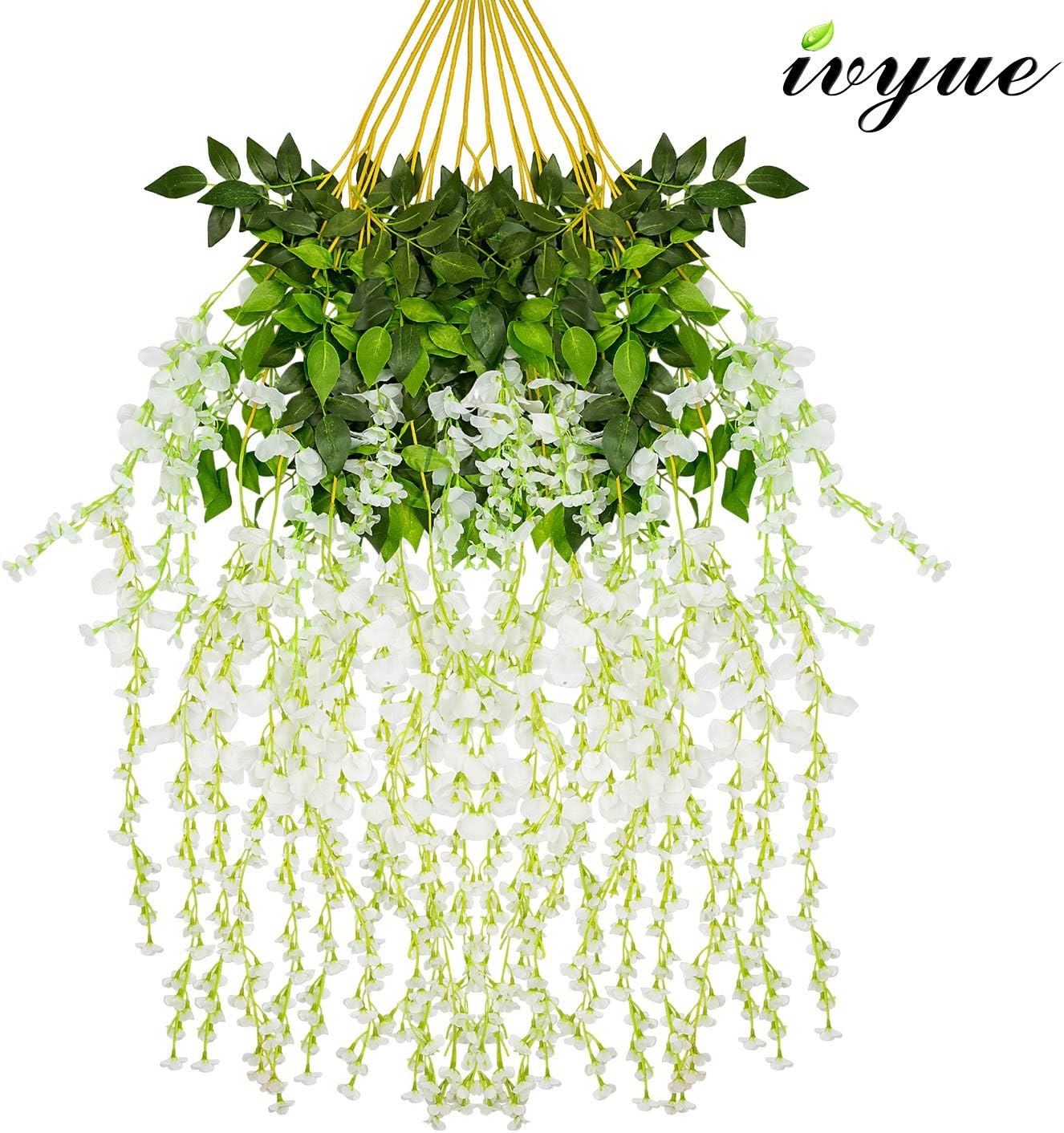 Ivyue12sPack Wisteria Vine Artificial Silk Wisteria Lane Rattan Fake Wisteria Artificial Flowers Garland Hanging Flowers Wisteria Bush for Home Garden Party Wall Wedding Decoration 3.6feet (White)