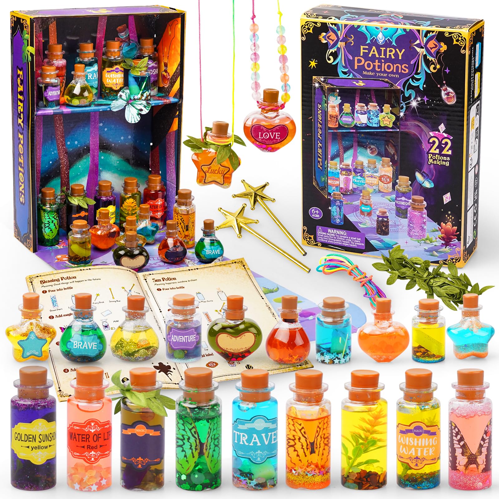 JEEKALO Fariy Magic Glow Potion Set Kits for Kids Magic Kids Mix Potion DIY Making kit 22 Bottles Creative Toy Art Craft Helloween Christmas Decorations Birthday Gift for Girls Boys Age 6 7 8 9 10 12