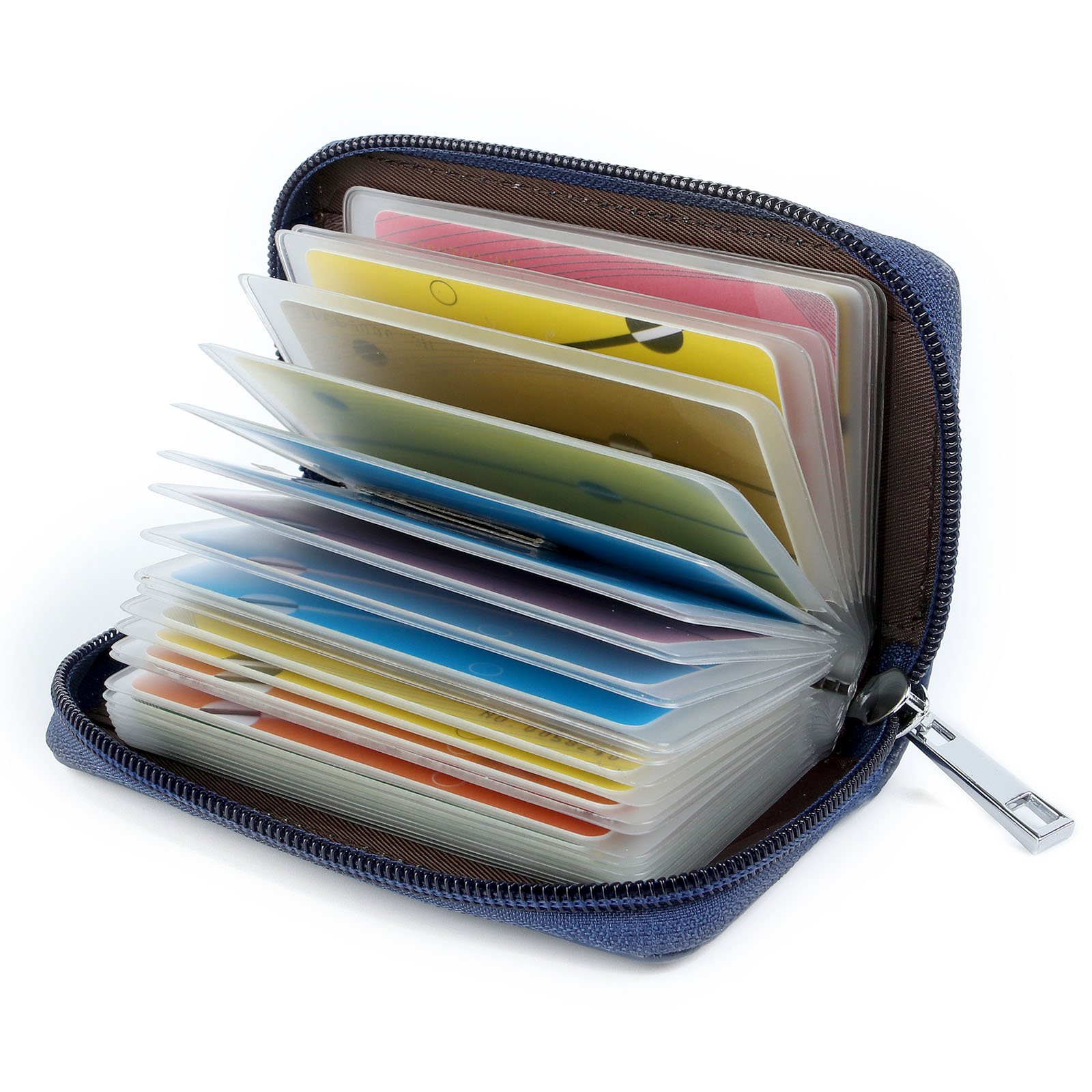 GERIINEER Credit Card Holder Wallets for Women Men Leather 26 Card Slots (Blue)