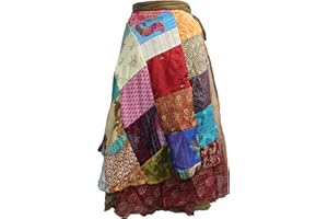 MANGO GIFTS Sari Silk Vintage Patchwork Wraparound Long Skirt - Embrace Timeless Elegance with This Stunning Ethnic Fashion Piece, Perfect for Any Occasion or Casual Outing! Multi