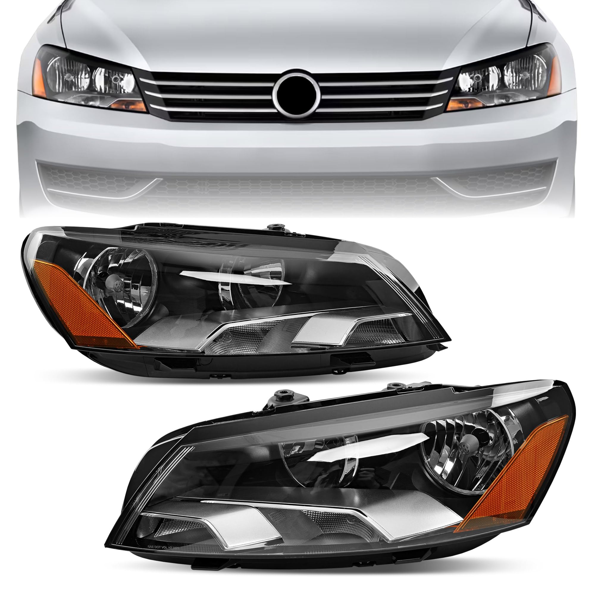 Photo 1 of Misakomo Headlights Assembly - Chrome Housing Headlamps Pair Compatible with Volkswagen VW Passat 2012-2015 - Replacement for 561941005D, 561941006D, 3411131LAS2, 3411131RAS2, VW2502148, and VW2503148