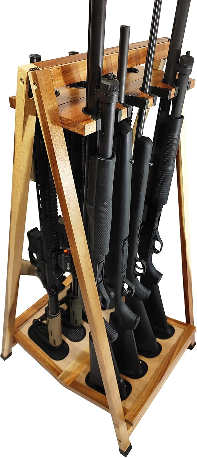 Old Cedar Outfitters Lacquered Wood 8 Capacity Folding Rifle and Gun Rack, Distressed Wood (GRTFL-008): Sports & Outdoors