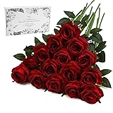 Burgundy Fake Roses Artificial Flowers - 16 Pcs
