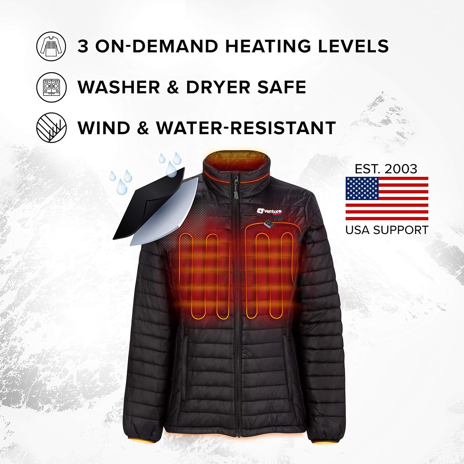 Venture Heat Women's Heated Jacket with Battery Pack - Insulated Electric Coat, Windproof, Traverse 2.0: Clothing