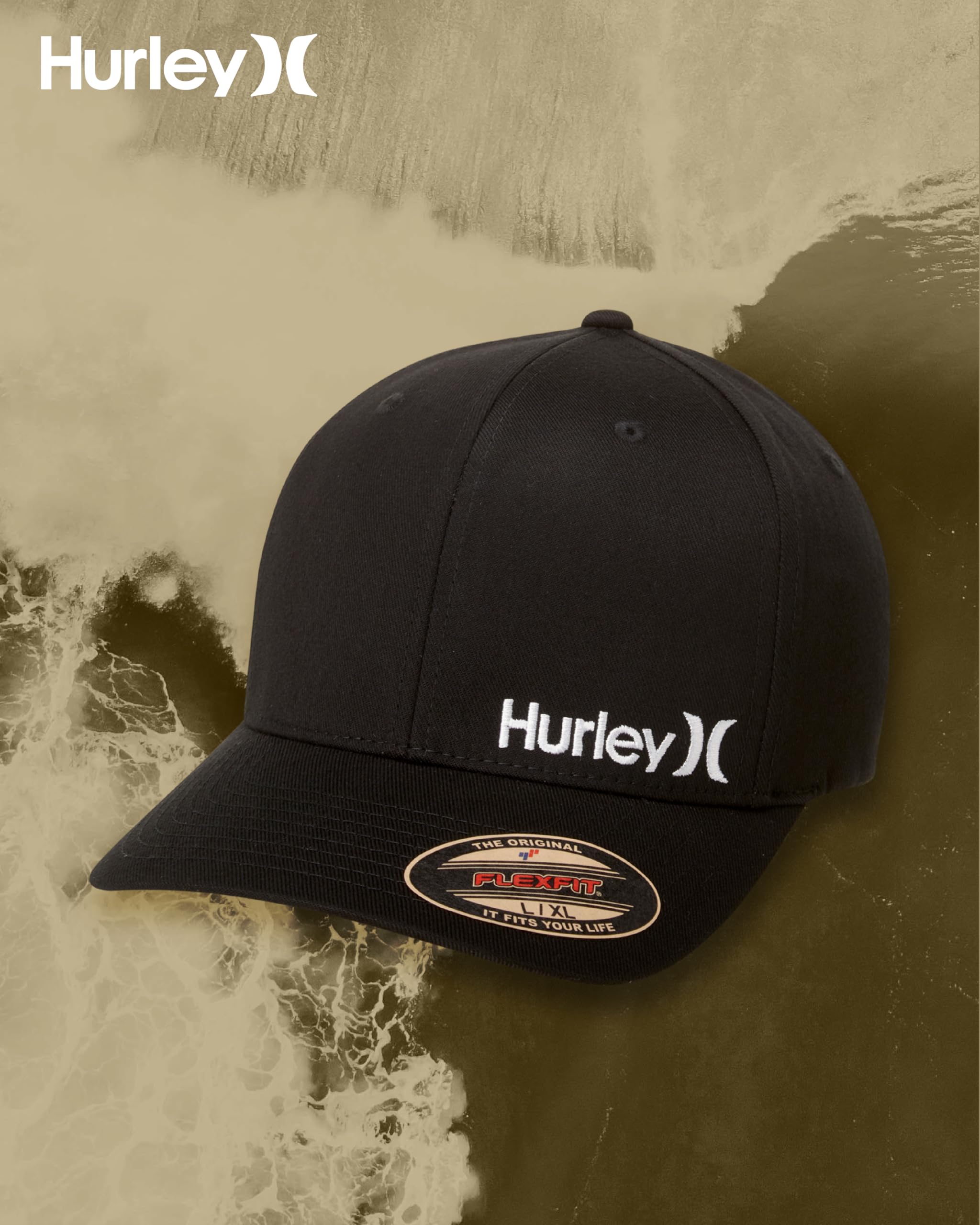Hurley Men's Baseball Cap - Flexfit Curve Bill Fitted Trucker Hat for Men (S-XL)