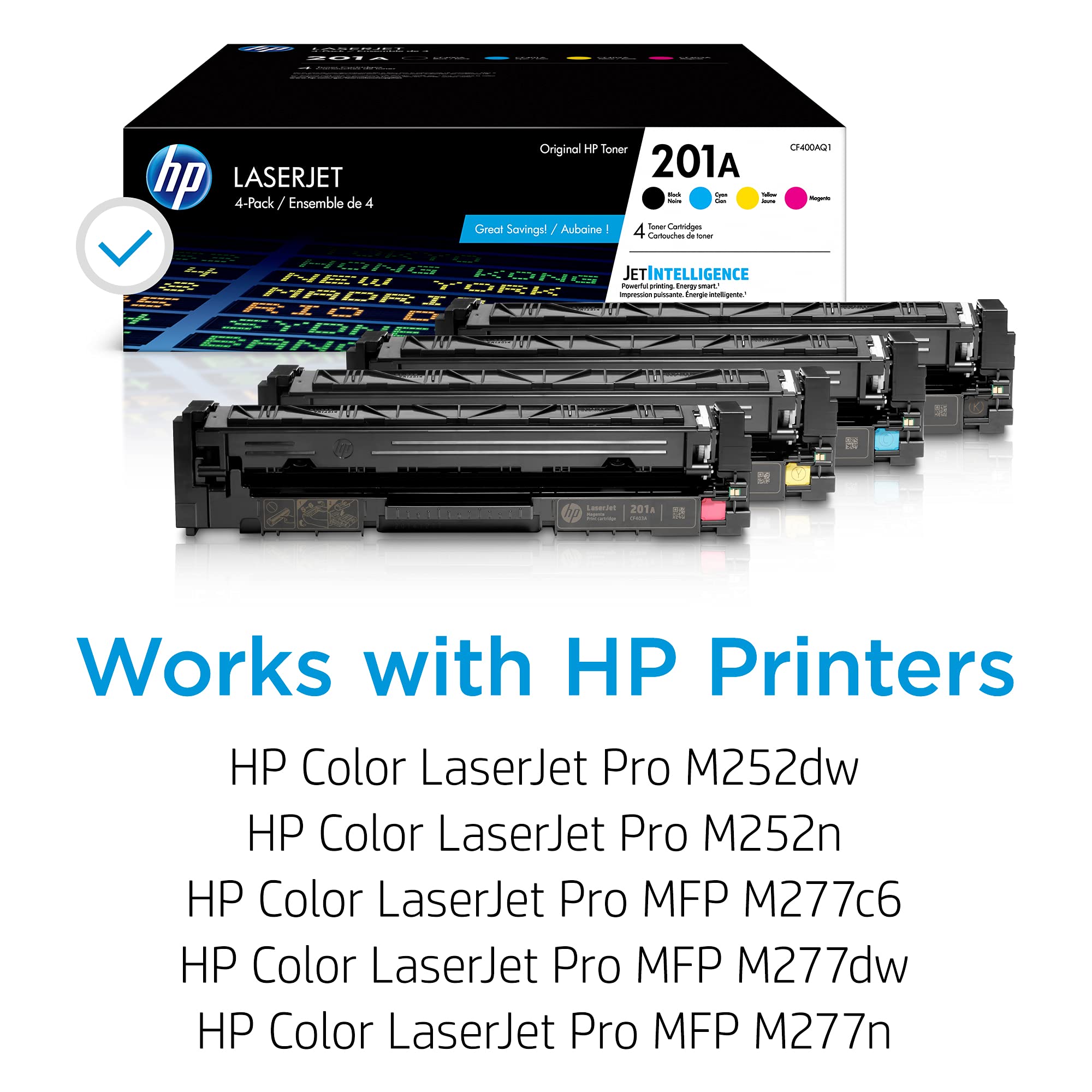 HP 201A Black, Cyan, Magenta, Yellow Toner Cartridges (4-pack) | Works with HP Color LaserJet Pro M252, HP Color LaserJet Pro MFP M277 Series | CF400AQ1