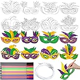 Lenwen 16 Pcs Mardi Gras Craft Masks Carnival Coloring Mask Masquerade Party DIY Paper Art with Pens for Craft Activity Kid