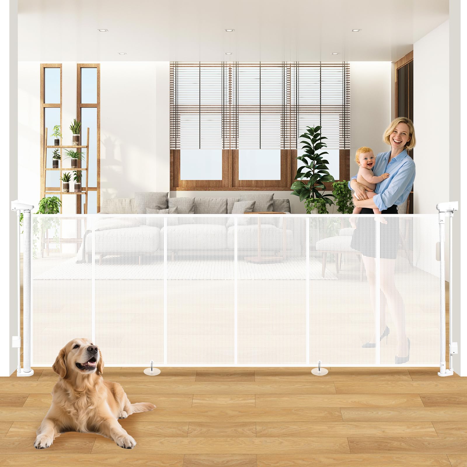 Photo 1 of 120" Extra Wide Retractable Baby Gates Dog Gate, Long Mesh Gate Pet Gate for Large Opening, 34" Extra Tall Child Safety Gate with Reinforced Strips for Stairs Hallways Doorways Deck Indoor Outdoor