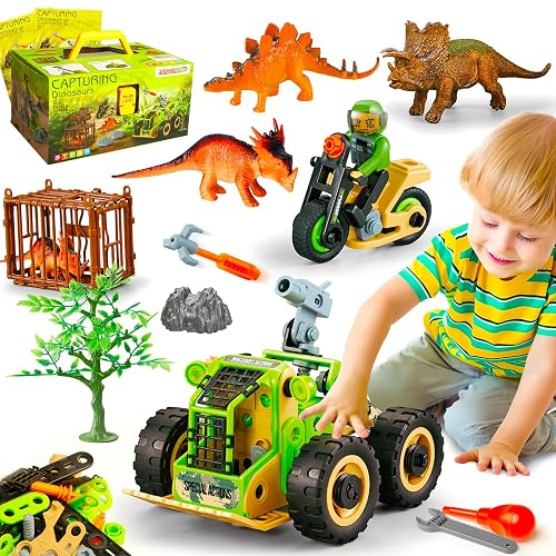 HOMETTER Dinosaur Subject Building Toys, STEM Learning Toys, Construction Engineering Kit for Kids, Creative Set Capturing Dinosaurs Game for Boys Age 4 5 6 7 8 9 10+ Years Old