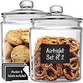 Le'raze Glass Canister Set for Kitchen Counter + Labels & Marker - Set of 2 - Glass Cookie Jars with Airtight Lids - Food Storage Containers with Lids Airtight for Pantry - Flour, Sugar, Coffee, etc.