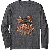 Scarecrow Autumn Fall Leaves Thanksgiving Halloween Long Sleeve T-Shirt