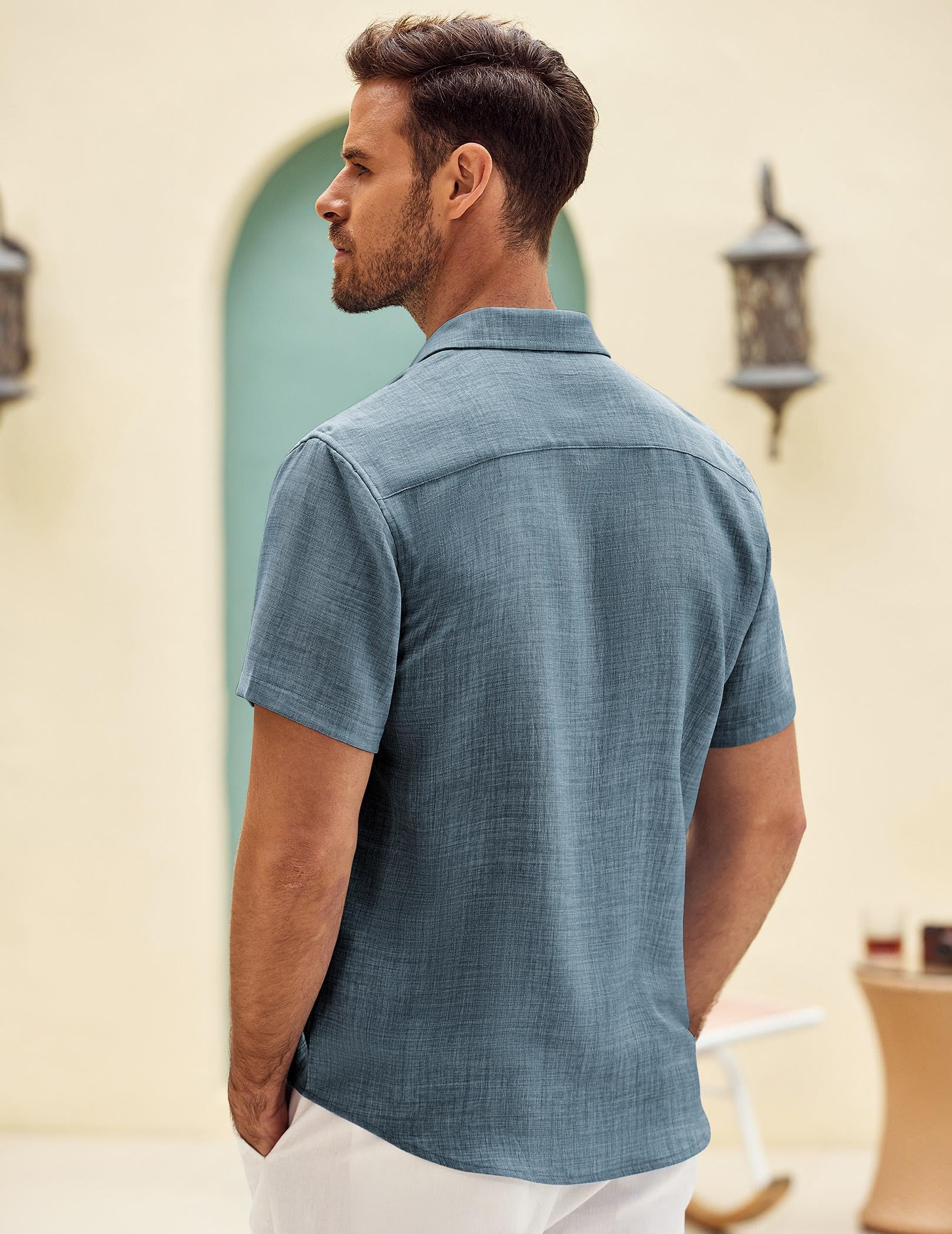 COOFANDY Mens Button Down Short Sleeve Shirt Casual Shirts Summer Beach Textured Shirts with Pocket