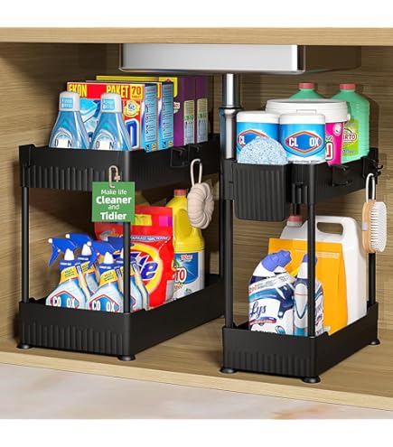 2-Pack Under Sink Organizers - Sliding Basket Shelves For Bathroom & Kitchen Cabinets - View #5