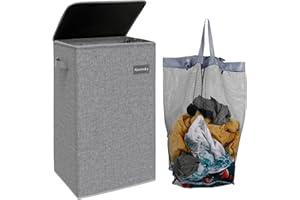 Airensky Laundry Hamper Collapsible Laundry Basket with Lid，100L Clothes Hamper with Bag Removable for Clothes and Toys Storage, Dirty Hampers for Bedroom, Bathroom, Dorm，Gray