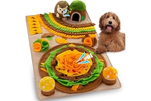 Meilzer Pet Snuffle Mat for Dogs Hedgehog Puzzle Toy Large Sniffing Mat with Squeaky Mushrooms Portable Indoor/Outdoor Digging Mat for Foraging Skills & Stress Relief