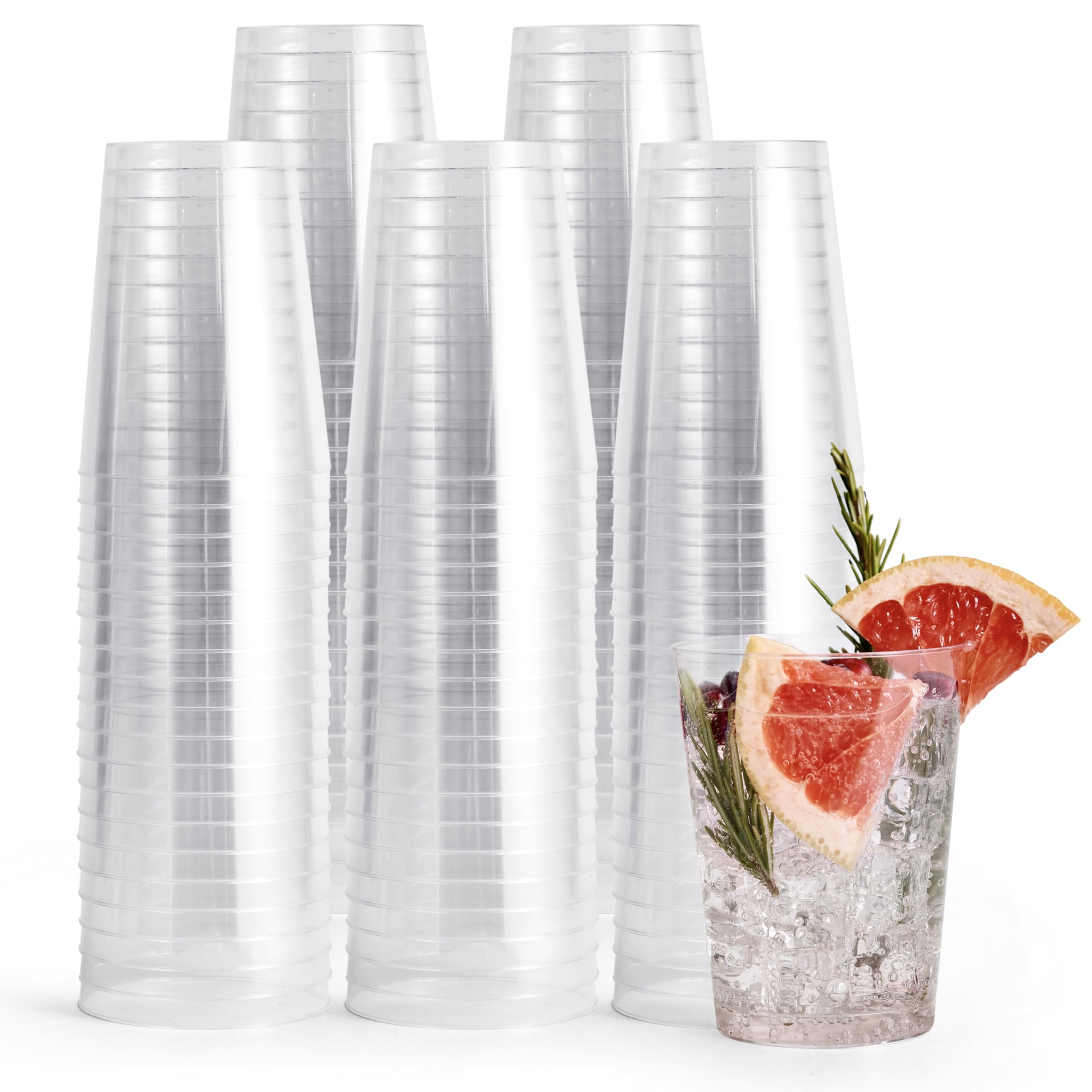 MATANA 50 Premium Clear Hard Plastic Cups (280ml / 10oz) - Reusable Glasses, Party Cups, Tumblers for Drinks, Cocktail, Dessert, Wine, Champagne, Wedding, Birthdays, Parties