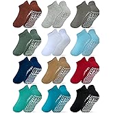 RATIVE Anti Slip Toddler Ankle Socks with Grips Non Skid Cotton Baby Socks for Boys & Girls