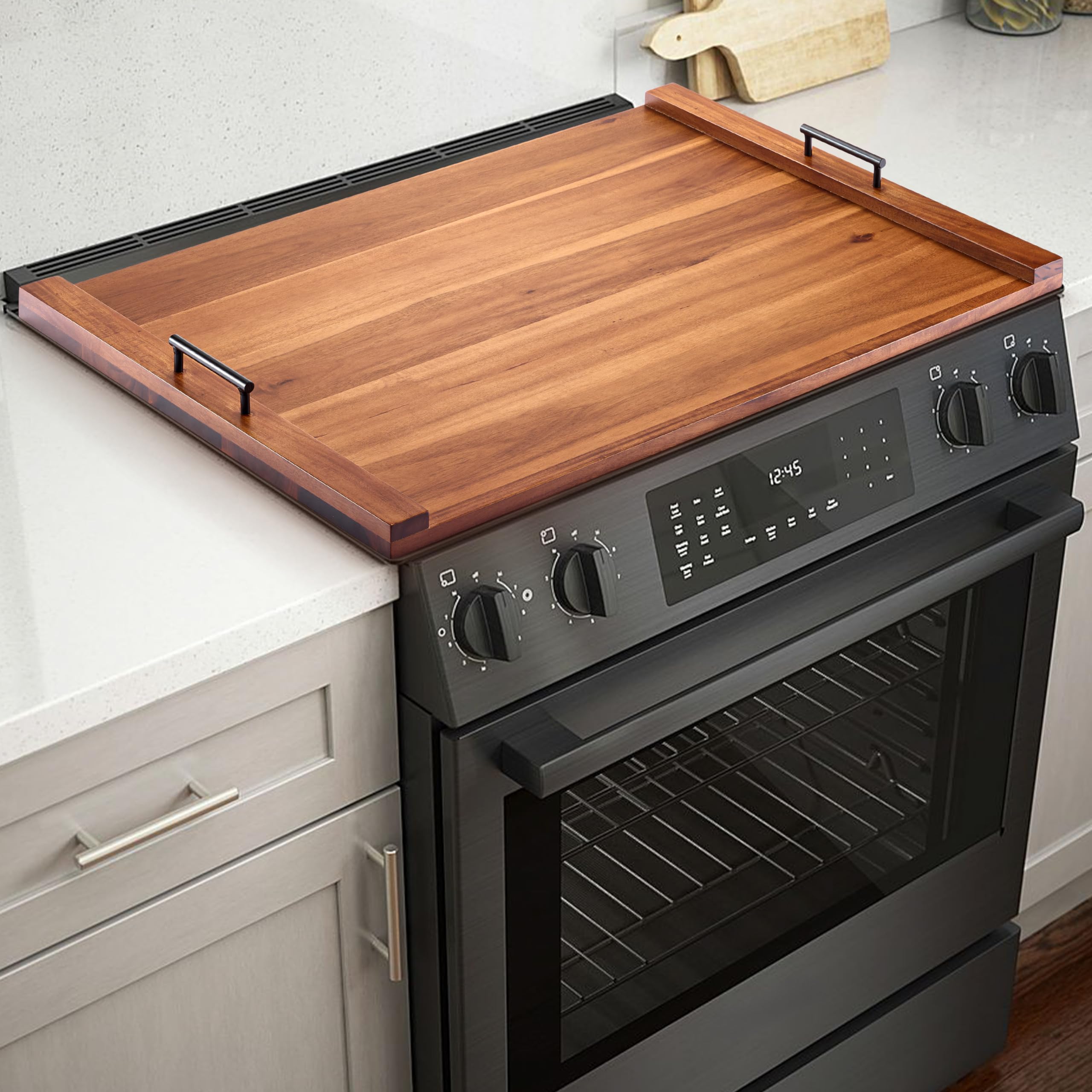 Photo 1 of TIDITA Acacia Wood Stove Top Covers for Electric Stove - Wooden Noodle Board for Gas Stovetop - Stove Top Covers for Gas Burners - Wooden Kitchen Sink Cover for Counter Space & Decorative Tray