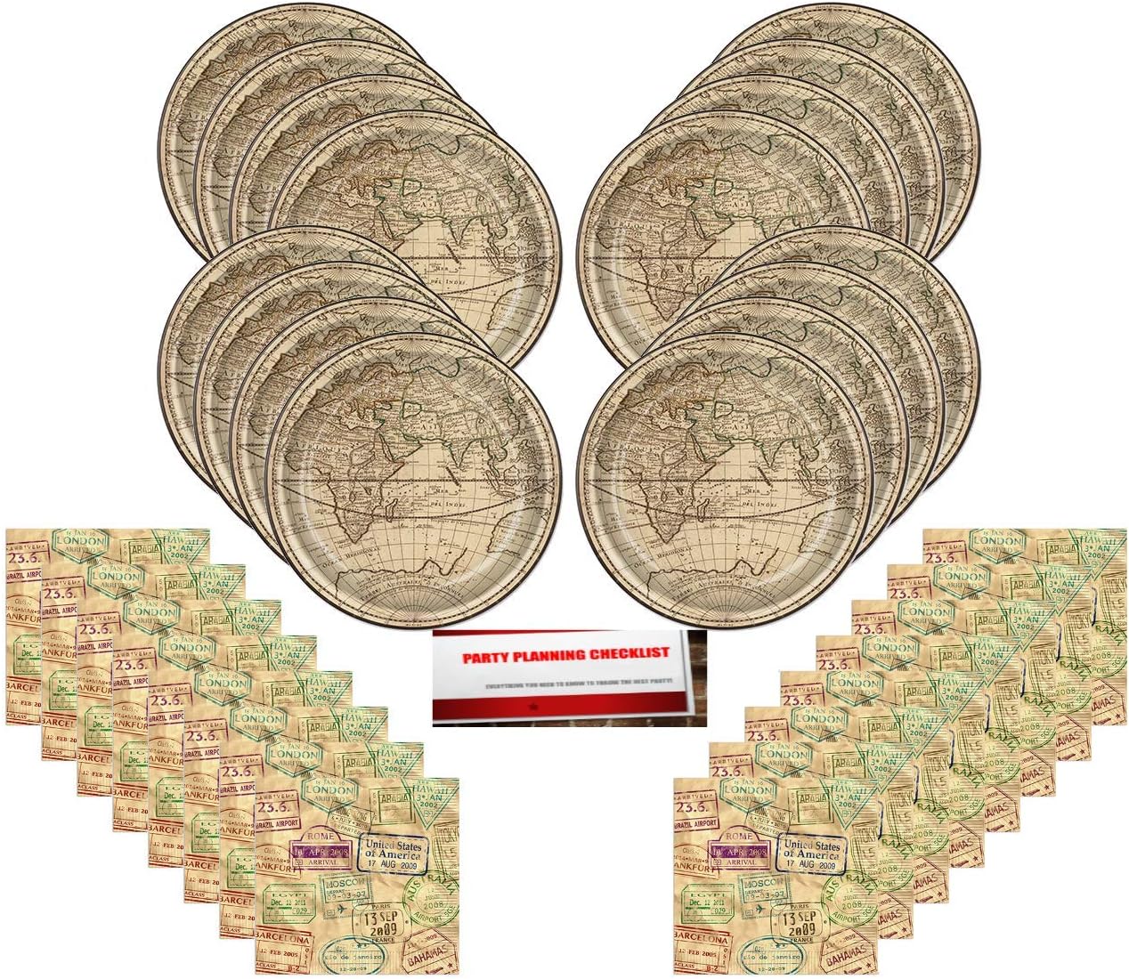 Around the World Travel Party Supplies Bundle Pack for 16 (Plus Party Planning Checklist by Mikes Super Store)