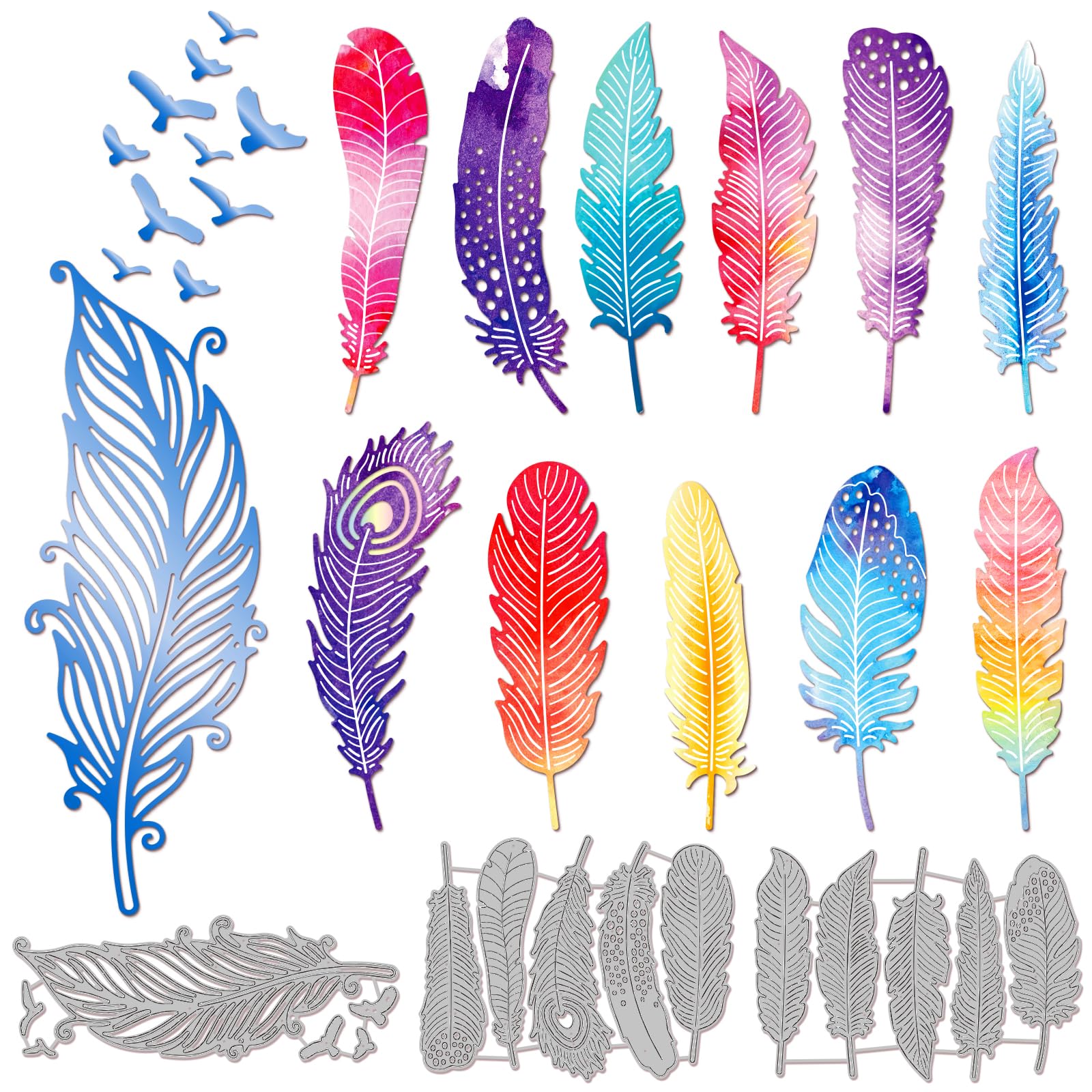 GLOBLELAND Feathers Cutting Dies for DIY Scrapbooking Metal Birds Feathers Die Cuts Embossing Stencils Template for Paper Card Making Decoration Album Craft Decor