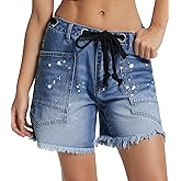 Kedera Jean Shorts for Women Low Rise Frayed Summer Drawstring Denim Shorts 2025 Light Wash Pull On Jeans
