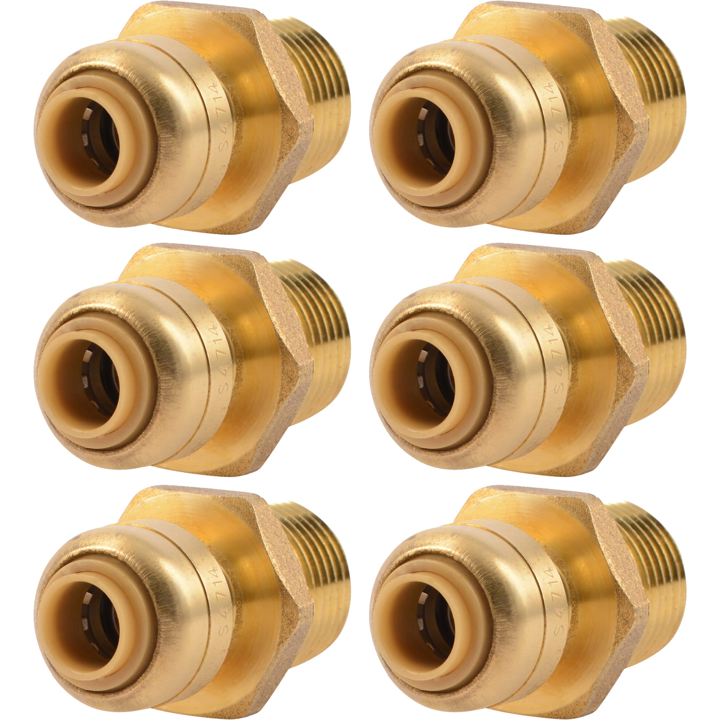 SharkBite 1/4 Inch x 1/2 Inch MNPT Reducing Adapter, Pack of 6, Push To Connect Brass Plumbing Fitting, PEX Pipe, Copper, CPVC, PE-RT, HDPE, U110LF