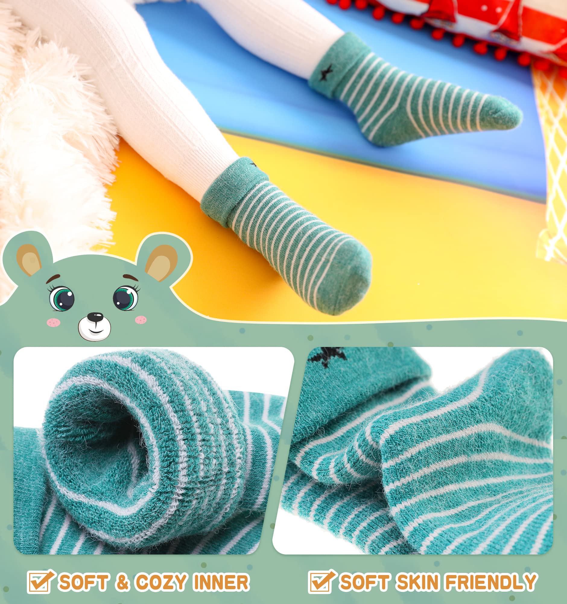 Eocom 6 Pairs Baby Boys Girls Wool Socks Infant Toddlers Kids Unisex Winter Thick Soft Warm Thermal Crew Socks