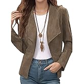 Flamingals Faux Suede Blazer for Women Lapel Collar Long Sleeve Cropped Jacket Faux Suede Jackets Casual Work Office Wear