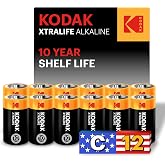 KODAK C Cell Alkaline Batteries (12 Pack) C Size Battery, LR14, 1.5V | 10-Year Shelf Life, Advanced Leak-Resistant Design, High &amp; Low Drain Devices, Extra Life