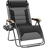 PHI VILLA XXL Zero Gravity Chair, 30" Wide, 400 LBS, Patio Recliner, Black | Folding Design, 3D Spacer Mesh Padding, Anti‑Slip Locking System, Fade‑Resistant Fabric, Built‑in Cup Holder