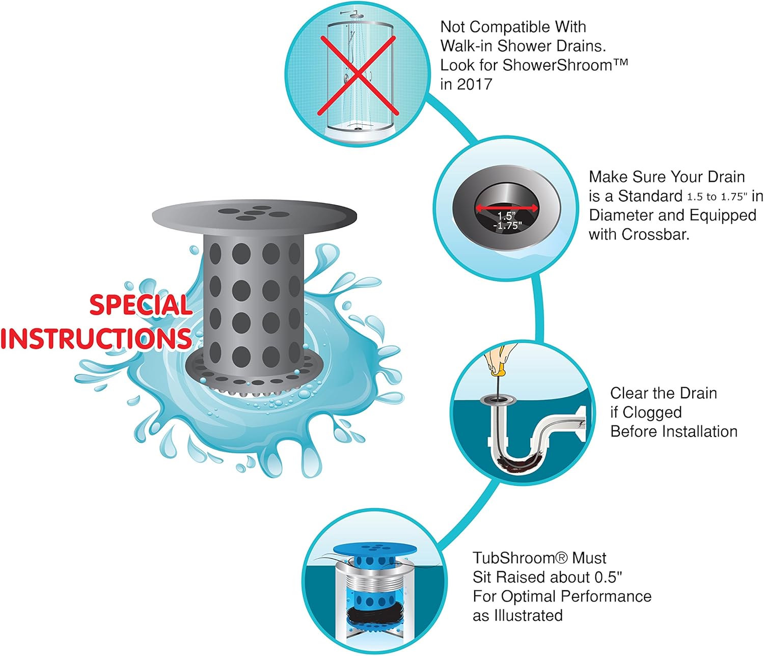 TubShroom Chrome Edition Revolutionary Tub Drain Protector Hair Catcher, Strainer, Snare: Home & Kitchen