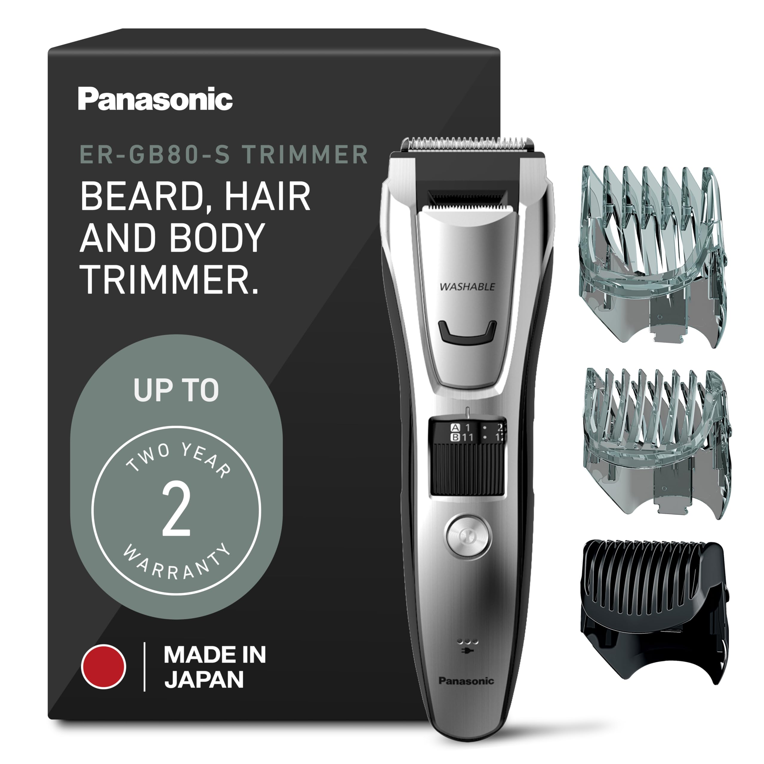 Photo 1 of **USED/HAIR**
Panasonic Multi-Groomer Electric Beard Trimmer for Men, Men’s Trimmer for Beard, Hair and Body, 39 Trim Length Settings with 3 Attachments, Corded/Cordless Operation – ER-GB80-S (Silver)
